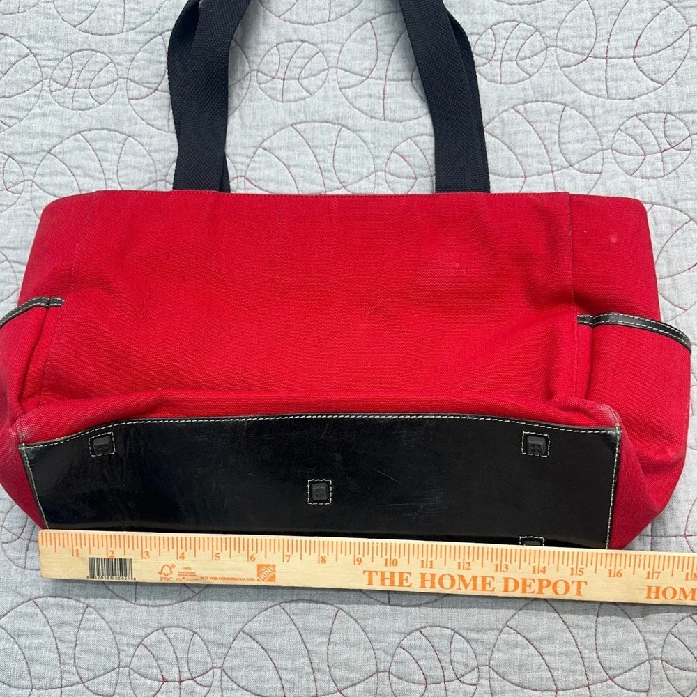 Kate Spade New York Diaper Bag Red Canvas Teddy Rattle Blankie Leather Trim